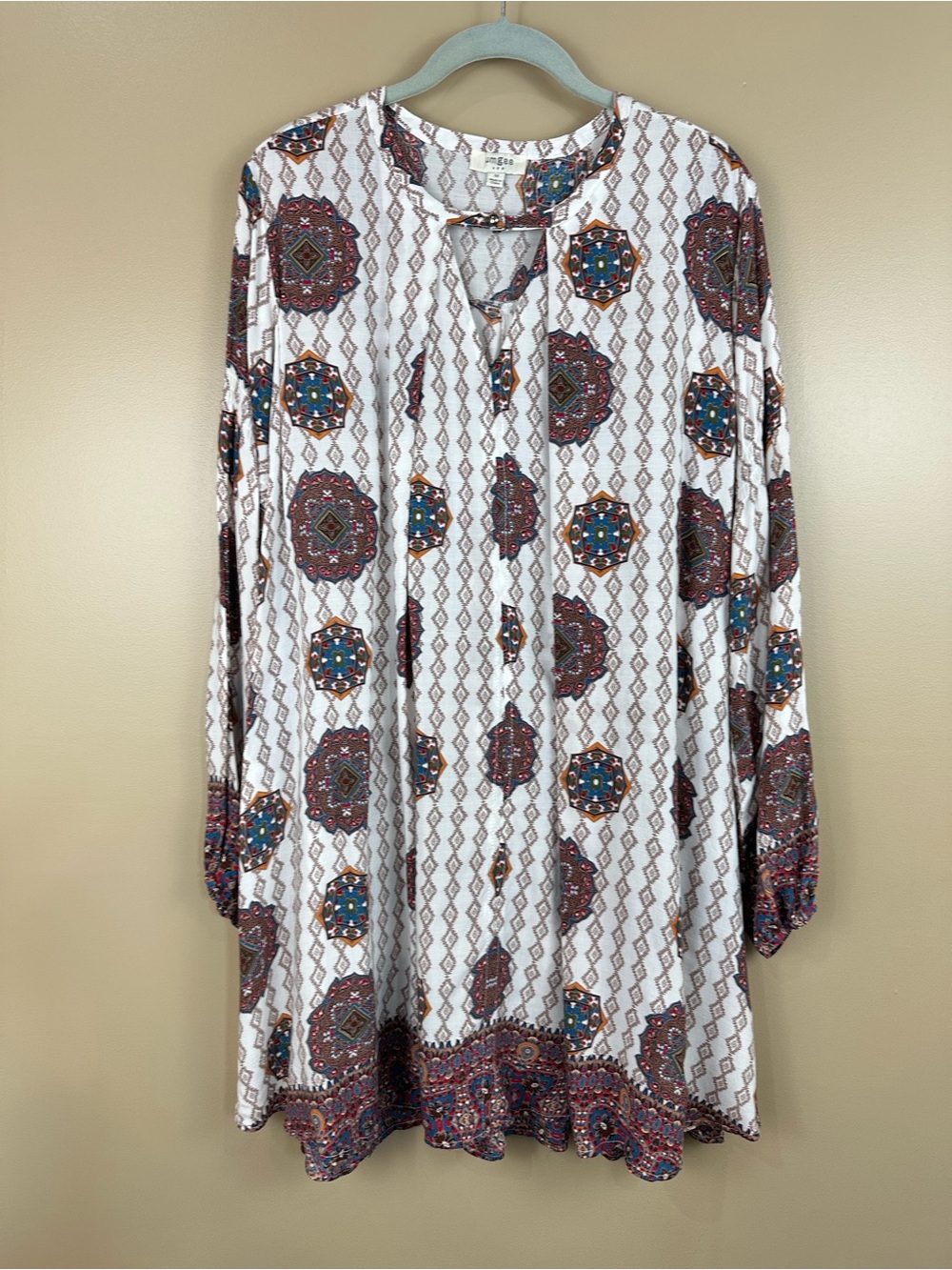 Umgee Boho Paisley Medallion Dress M Long Sleeve Peasant Festival Fall Casual